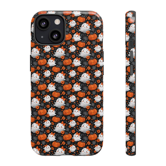 Cute Kawaii Lady Ghosts & Pumpkins Tough iPhone Case