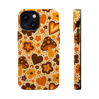 Groovy Harvest Mushrooms, Hearts and Flowers MagSafe® iPhone Tough Case