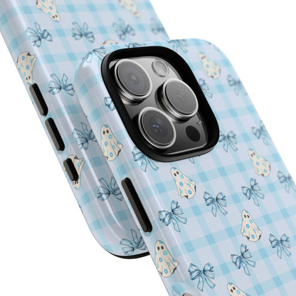 Blue Gingham Ghosts & Bows Tough iPhone Case