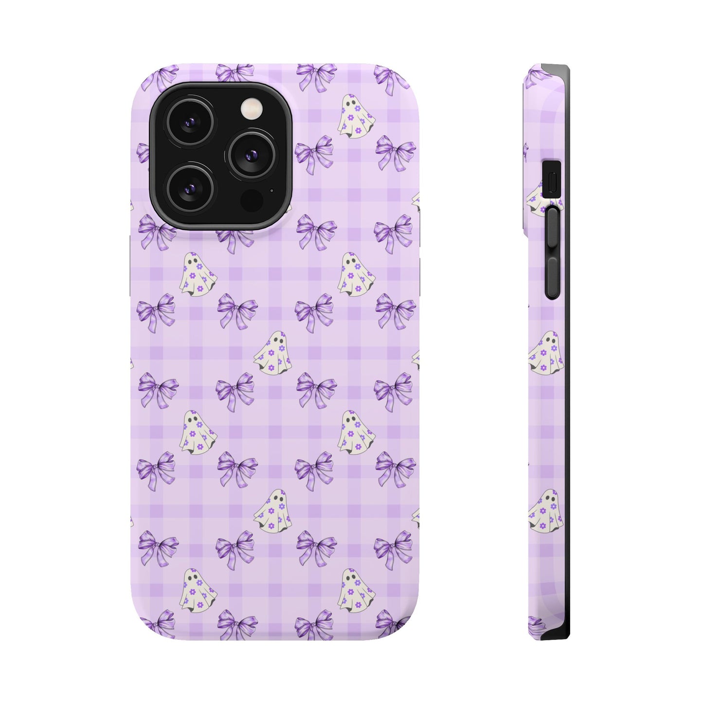 Purple Gingham Ghosts & Bows MagSafe® iPhone Tough Case