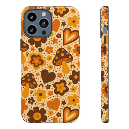 Groovy Harvest Mushrooms, Hearts and Flowers iPhone Tough Case