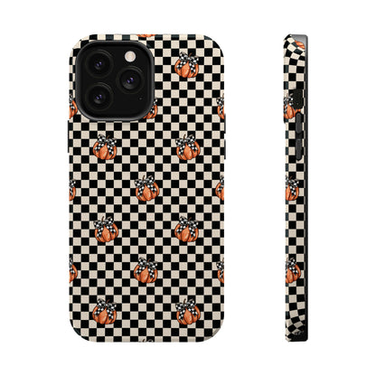 Checkered Cute Pumpkins & Bows MagSafe® iPhone Tough Case