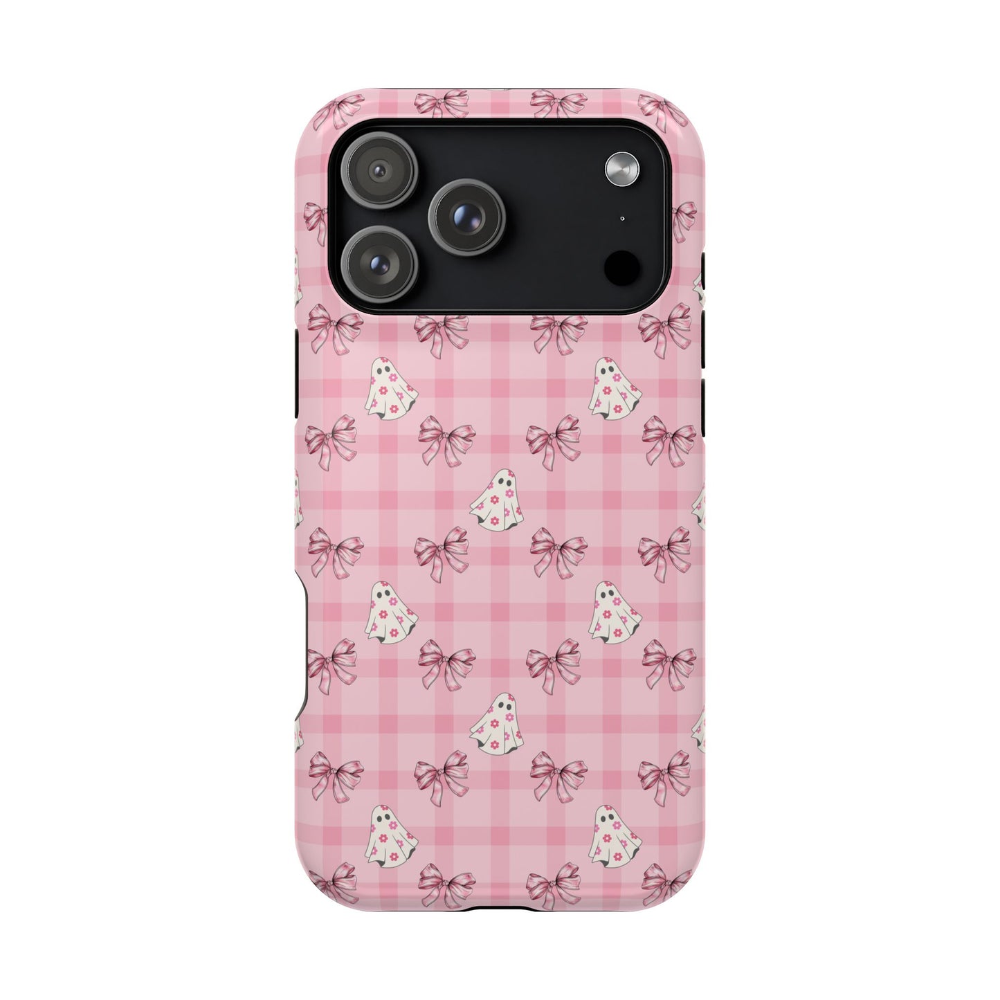 Pink Gingham Ghosts & Bows MagSafe® iPhone Tough Case