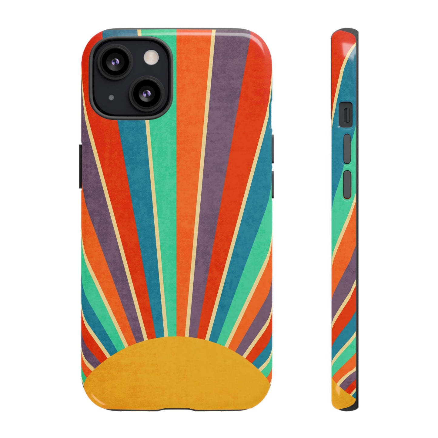 Retro Rainbow Sunburst Tough iPhone Case