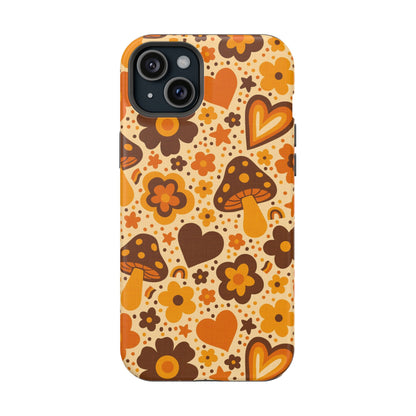 Groovy Harvest Mushrooms, Hearts and Flowers MagSafe® iPhone Tough Case