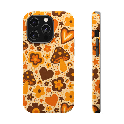 Groovy Harvest Mushrooms, Hearts and Flowers MagSafe® iPhone Tough Case