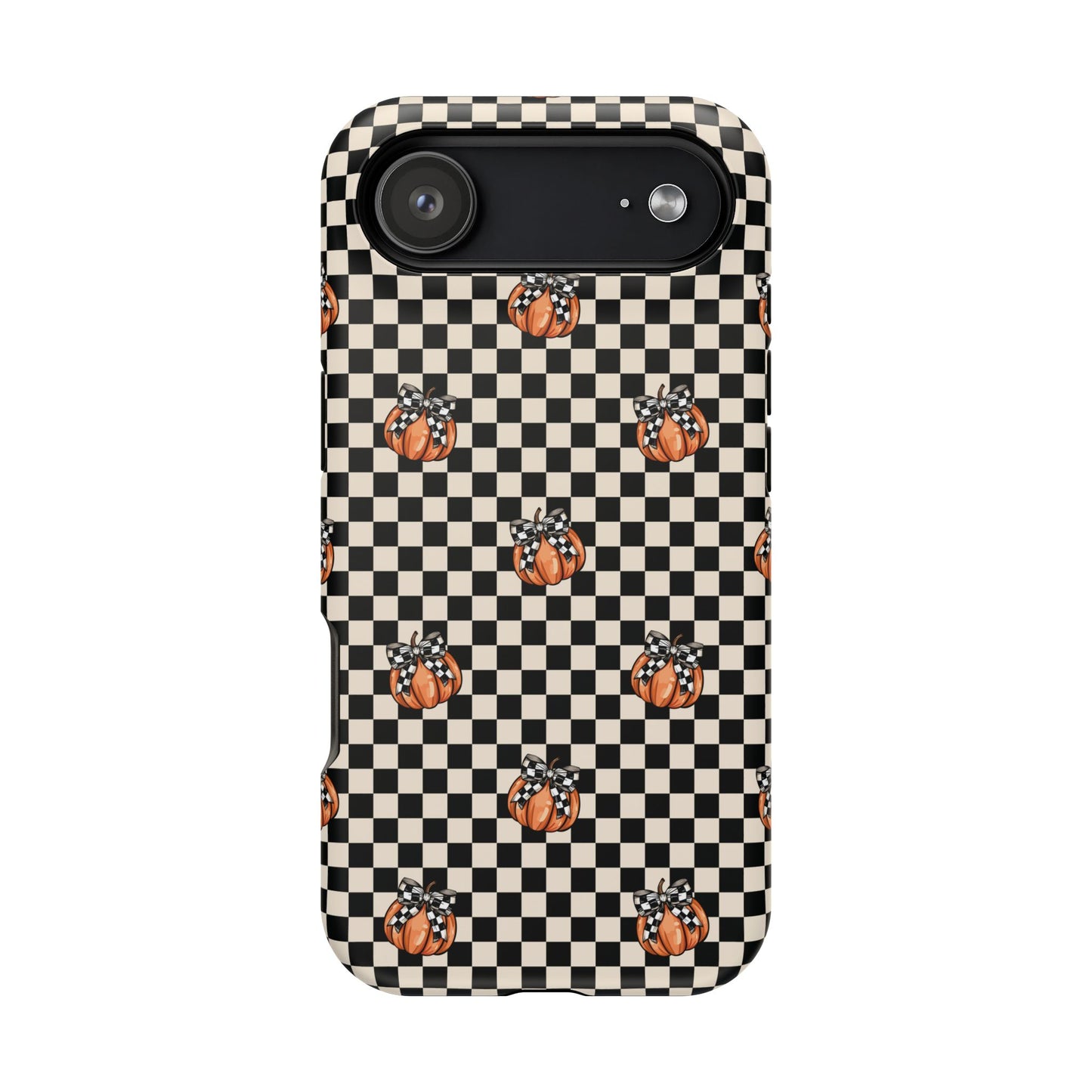 Checkered Cute Pumpkins & Bows MagSafe® iPhone Tough Case