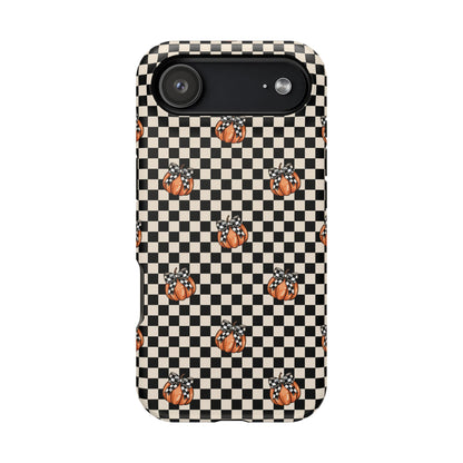 Checkered Cute Pumpkins & Bows MagSafe® iPhone Tough Case