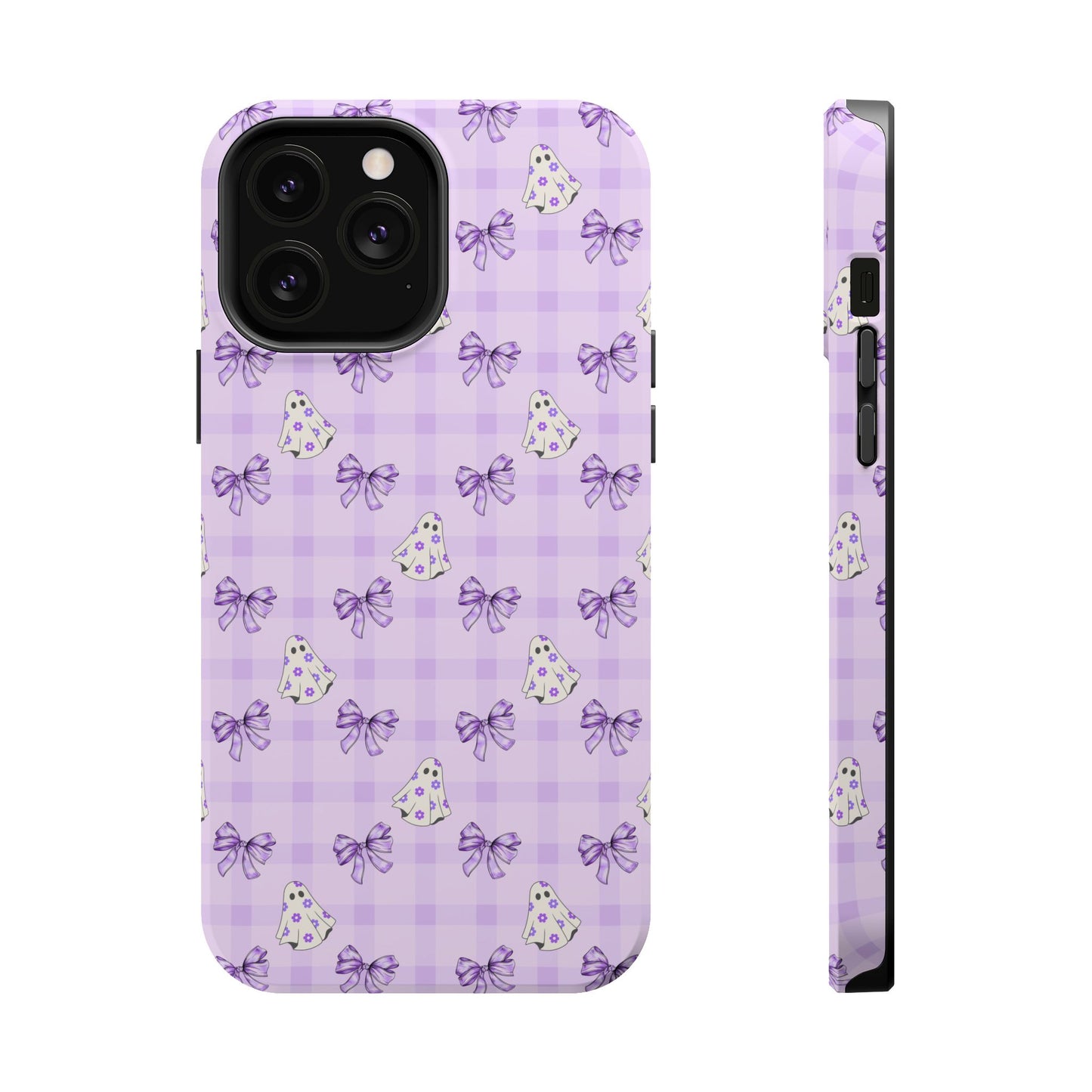 Purple Gingham Ghosts & Bows MagSafe® iPhone Tough Case