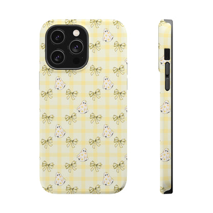 Yellow Gingham Ghosts & Bows MagSafe® iPhone Tough Case