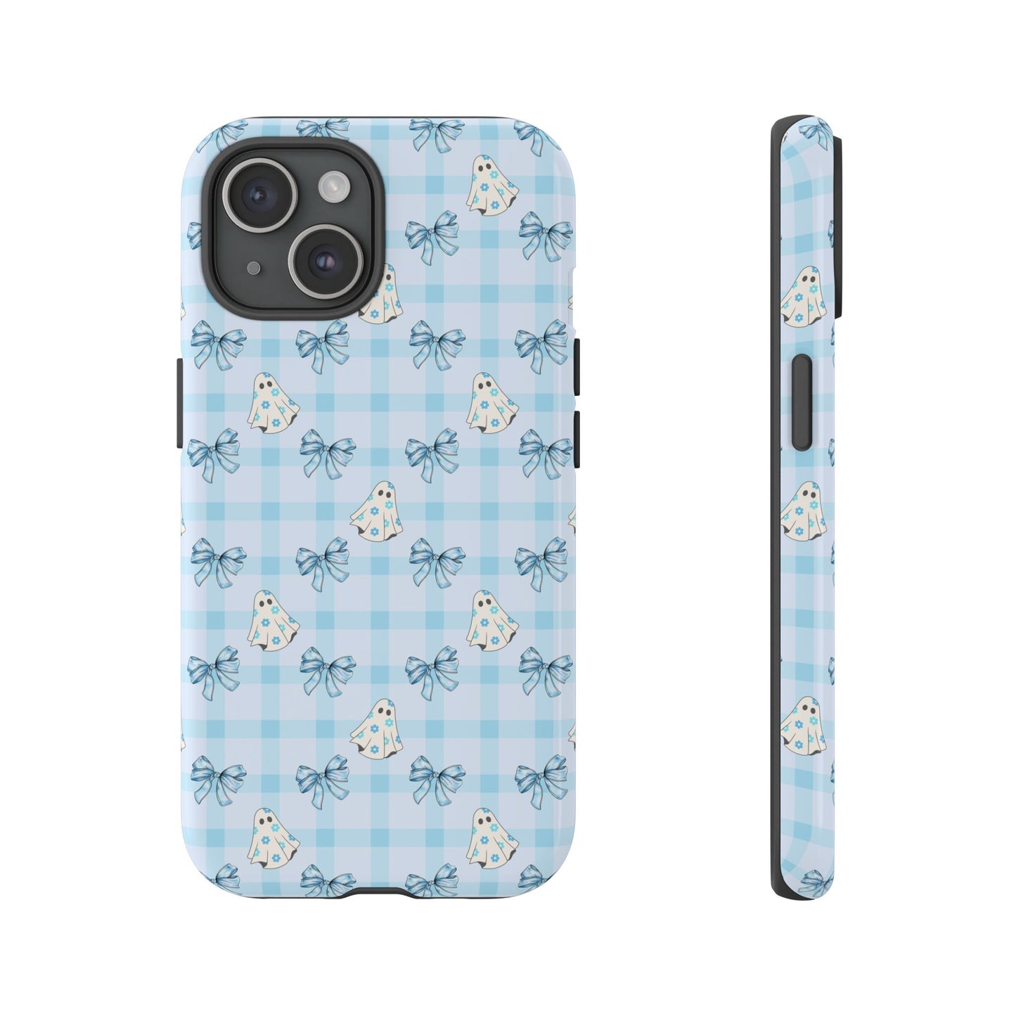 Blue Gingham Ghosts & Bows Tough iPhone Case