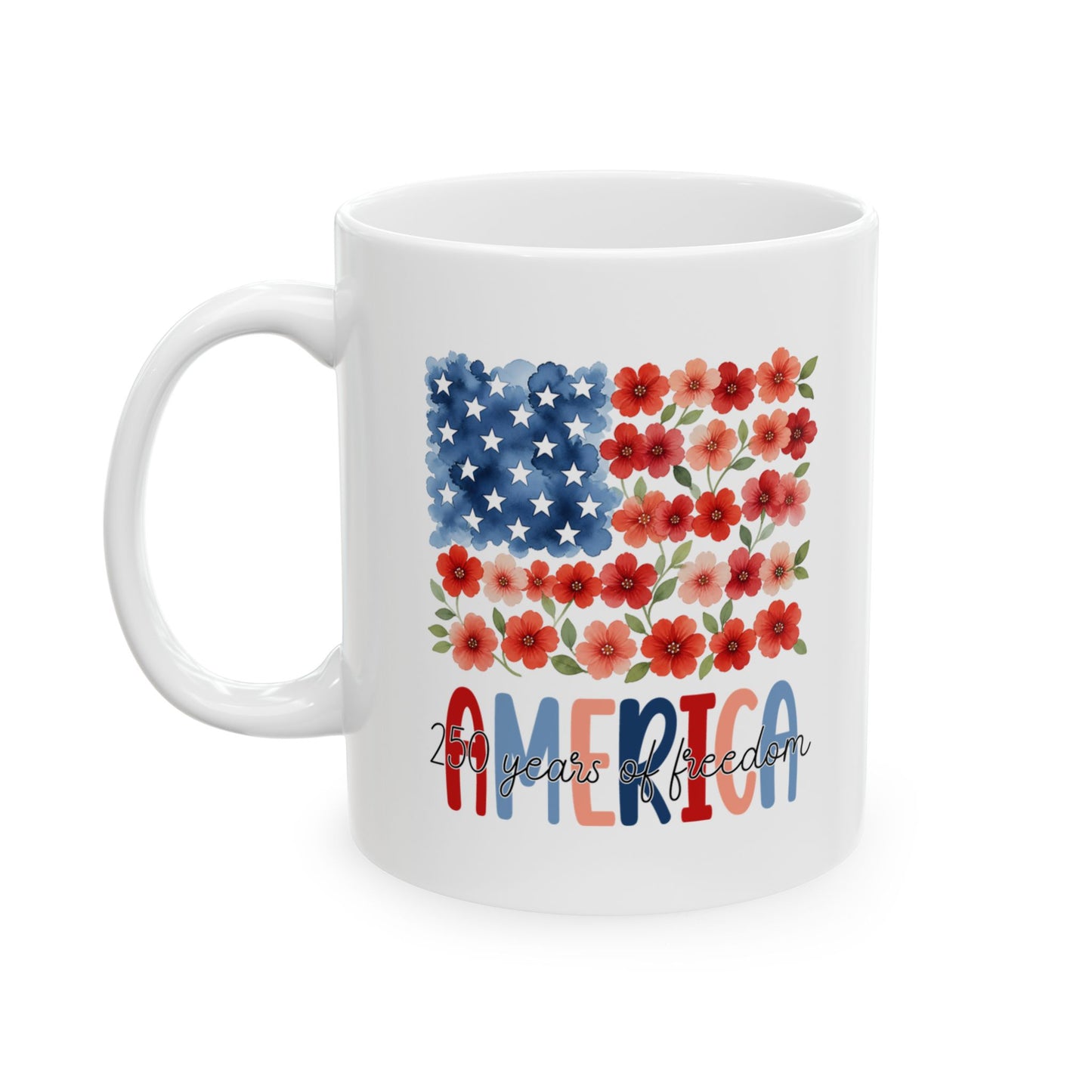 Floral American Flag Mug | Ceramic Coffee Cup