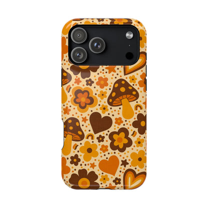 Groovy Harvest Mushrooms, Hearts and Flowers MagSafe® iPhone Tough Case