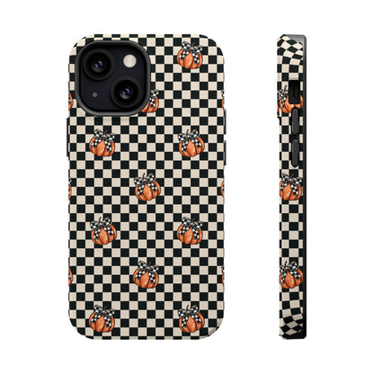Checkered Cute Pumpkins & Bows MagSafe® iPhone Tough Case