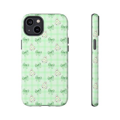 Green Gingham Ghosts & Bows iPhone Tough Case