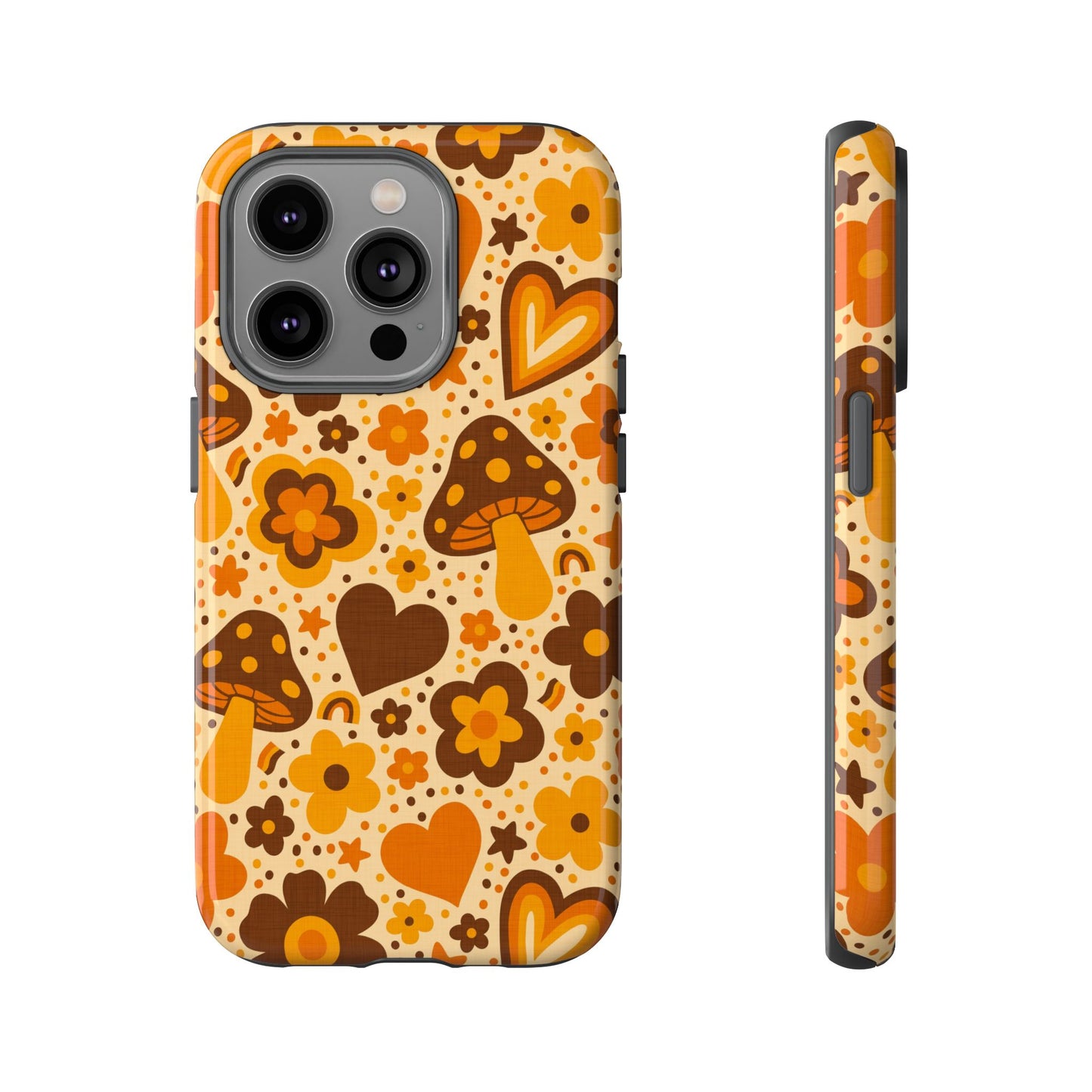 Groovy Harvest Mushrooms, Hearts and Flowers iPhone Tough Case