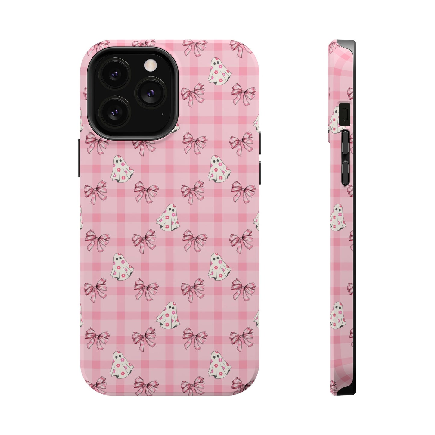 Pink Gingham Ghosts & Bows MagSafe® iPhone Tough Case