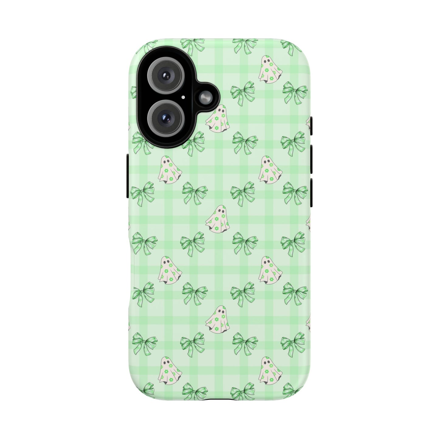 Green Gingham Ghosts & Bows iPhone Tough Case