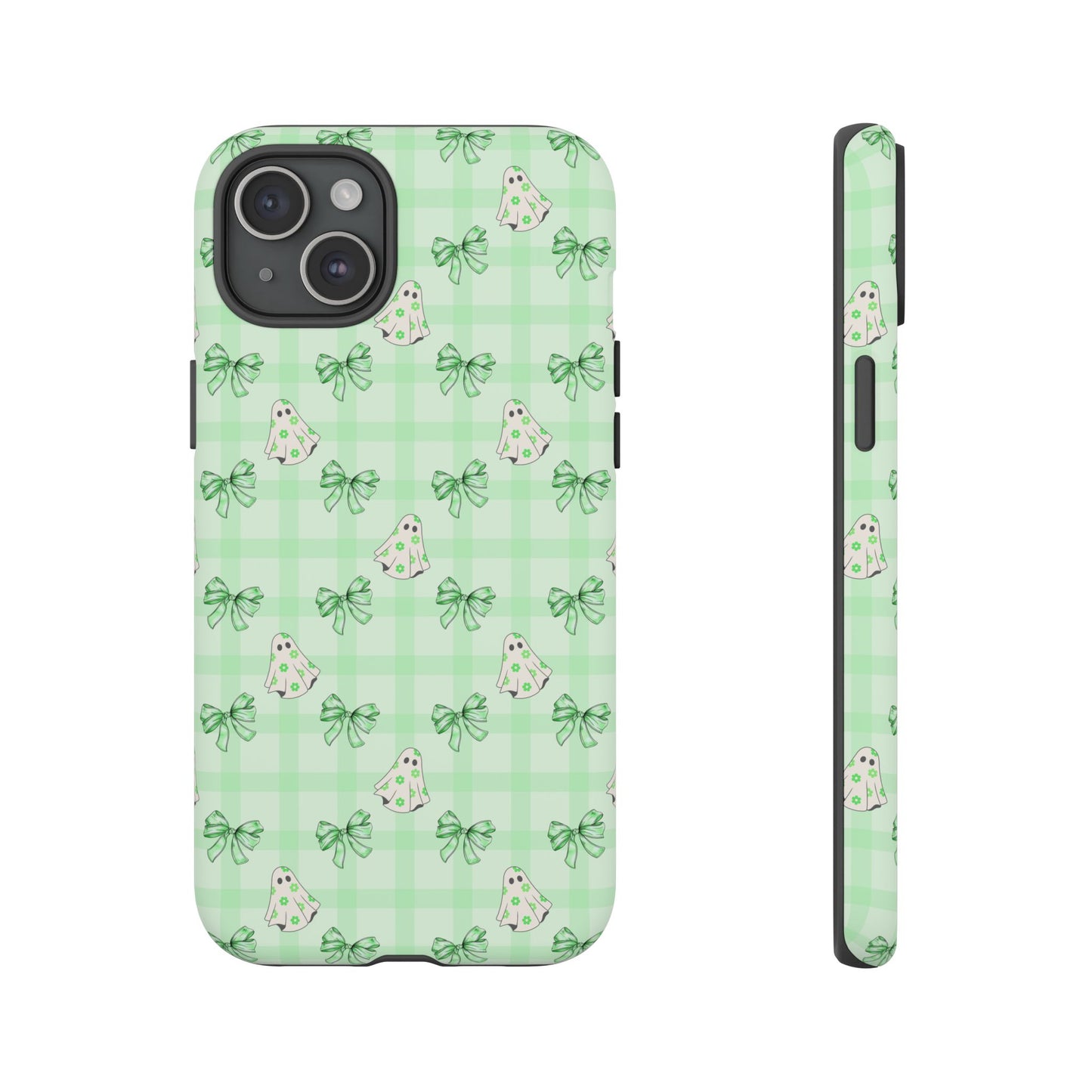 Green Gingham Ghosts & Bows iPhone Tough Case