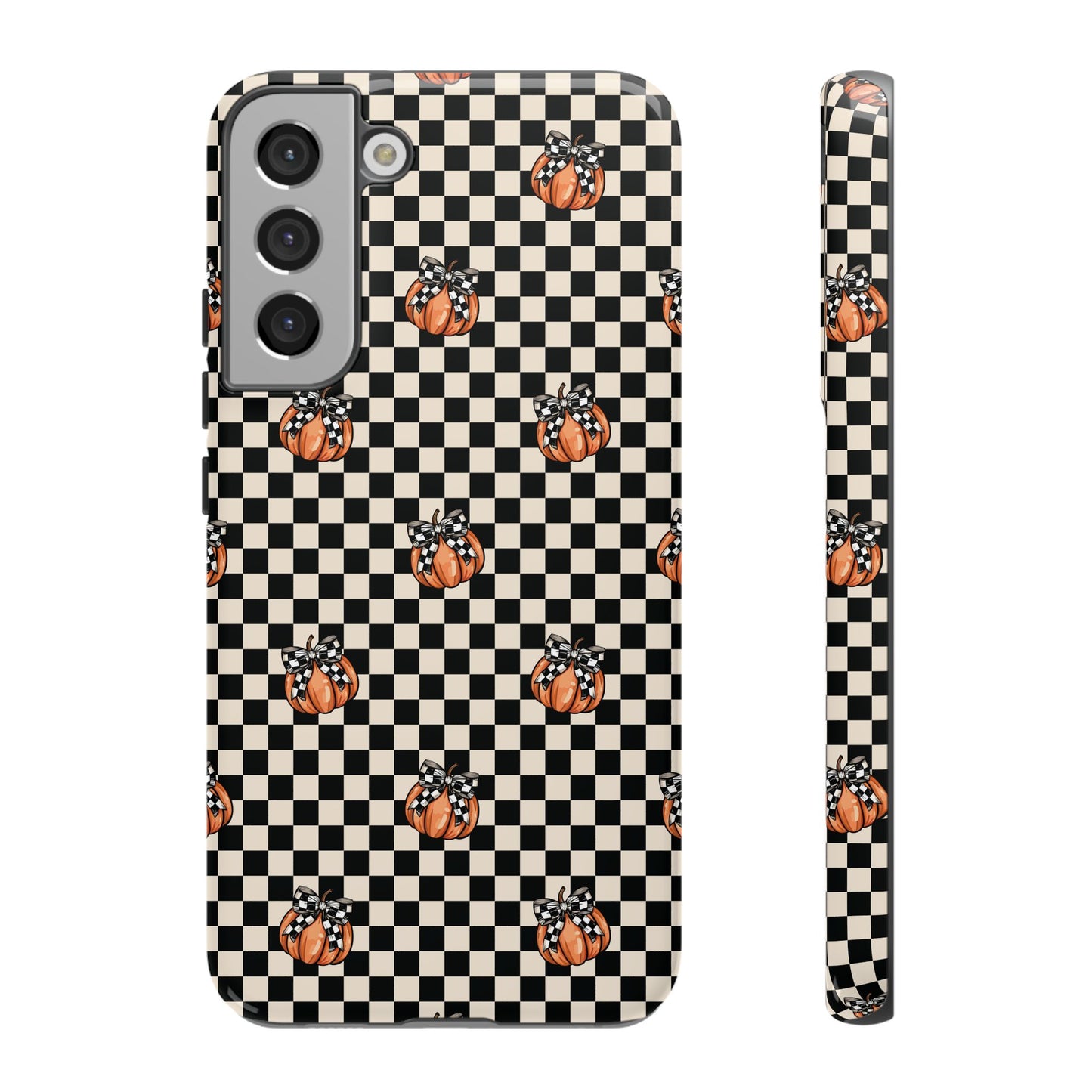 Checkered Cute Pumpkins & Bows Samsung Galaxy Tough Case