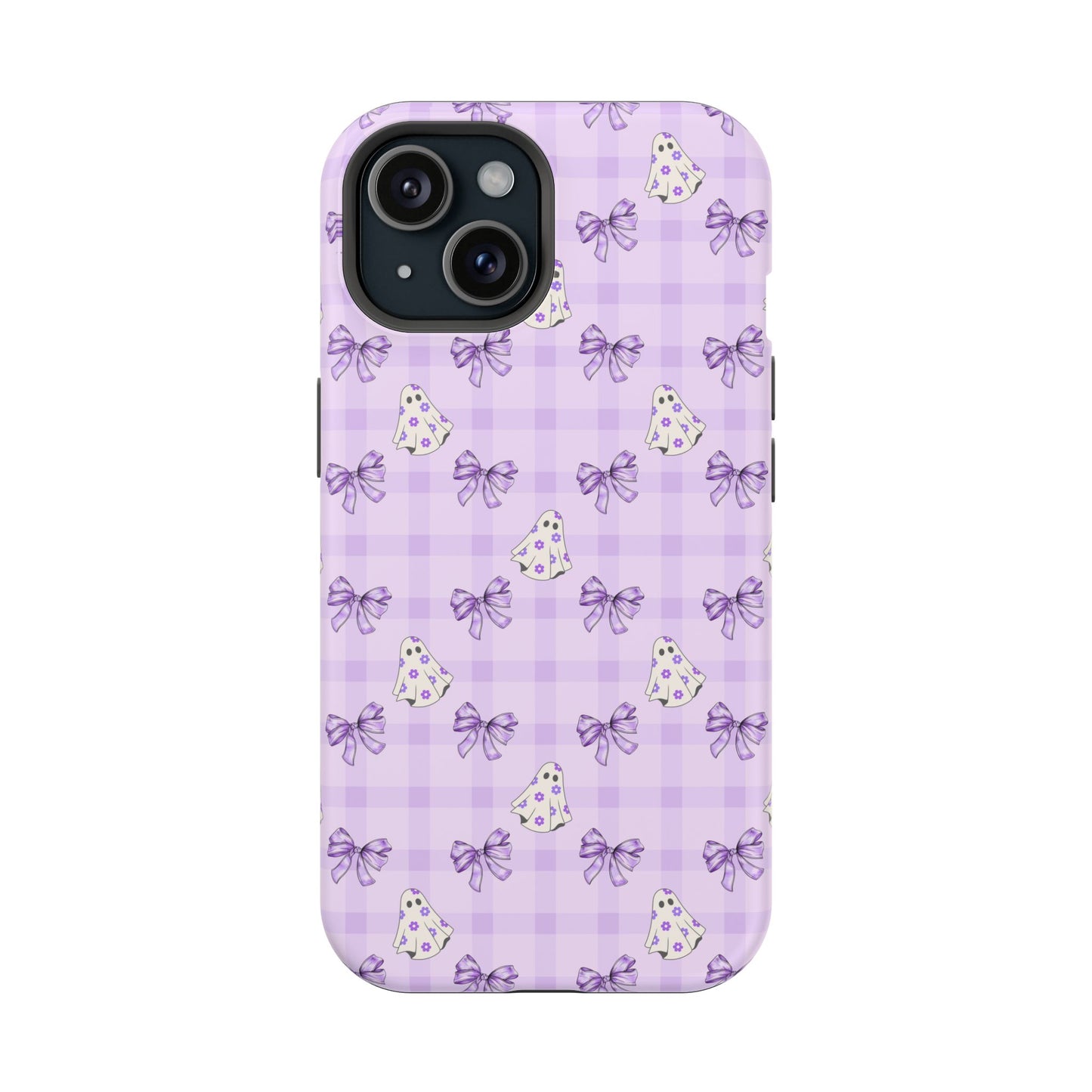 Purple Gingham Ghosts & Bows MagSafe® iPhone Tough Case