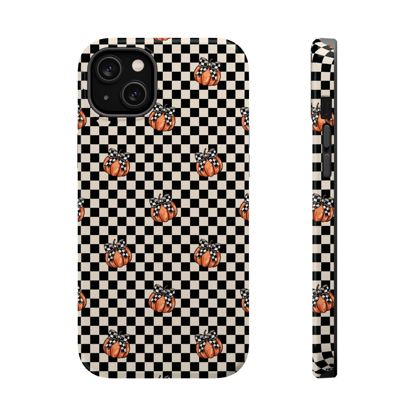 Checkered Cute Pumpkins & Bows MagSafe® iPhone Tough Case