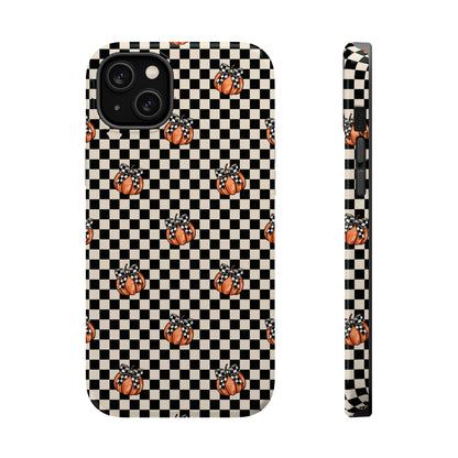 Checkered Cute Pumpkins & Bows MagSafe® iPhone Tough Case