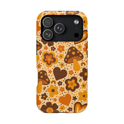 Groovy Harvest Mushrooms, Hearts and Flowers MagSafe® iPhone Tough Case