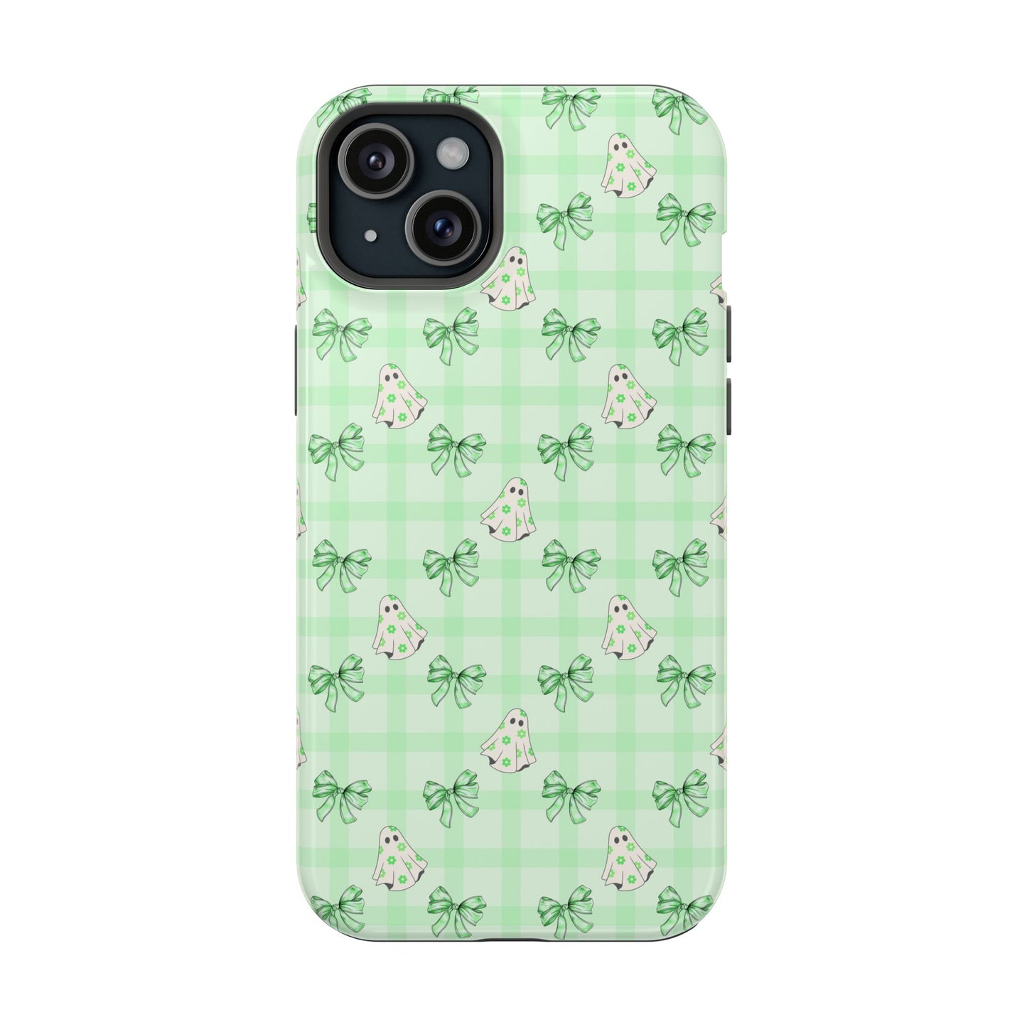 Green Gingham Ghosts & Bows MagSafe® iPhone Tough Case