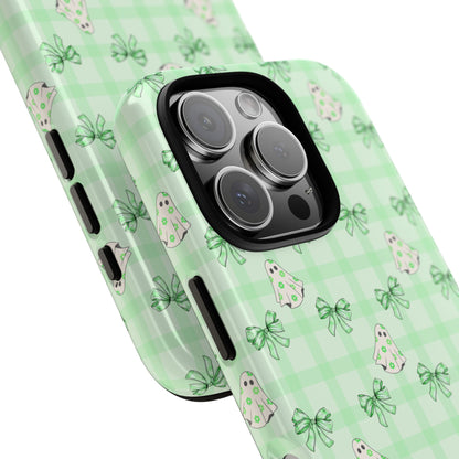 Green Gingham Ghosts & Bows iPhone Tough Case