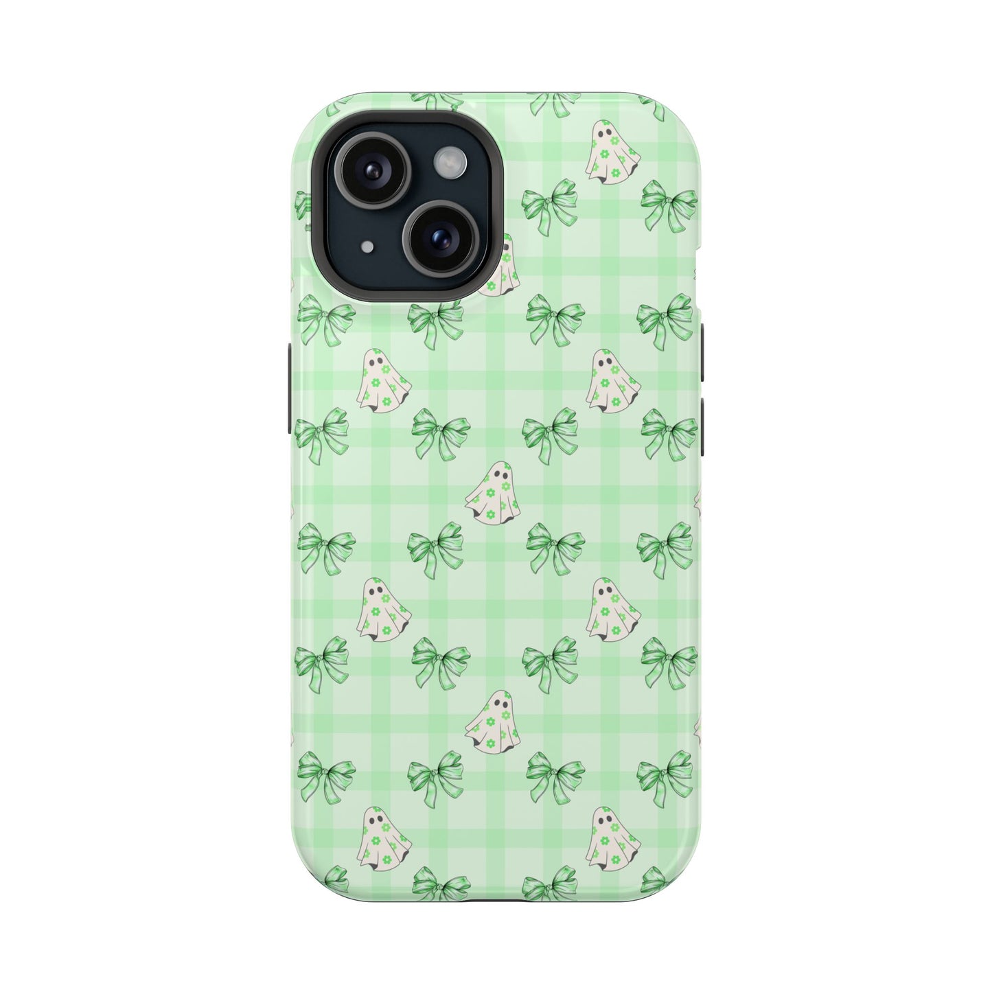 Green Gingham Ghosts & Bows MagSafe® iPhone Tough Case