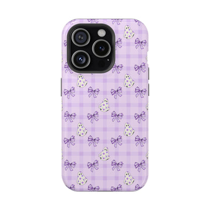 Purple Gingham Ghosts & Bows MagSafe® iPhone Tough Case
