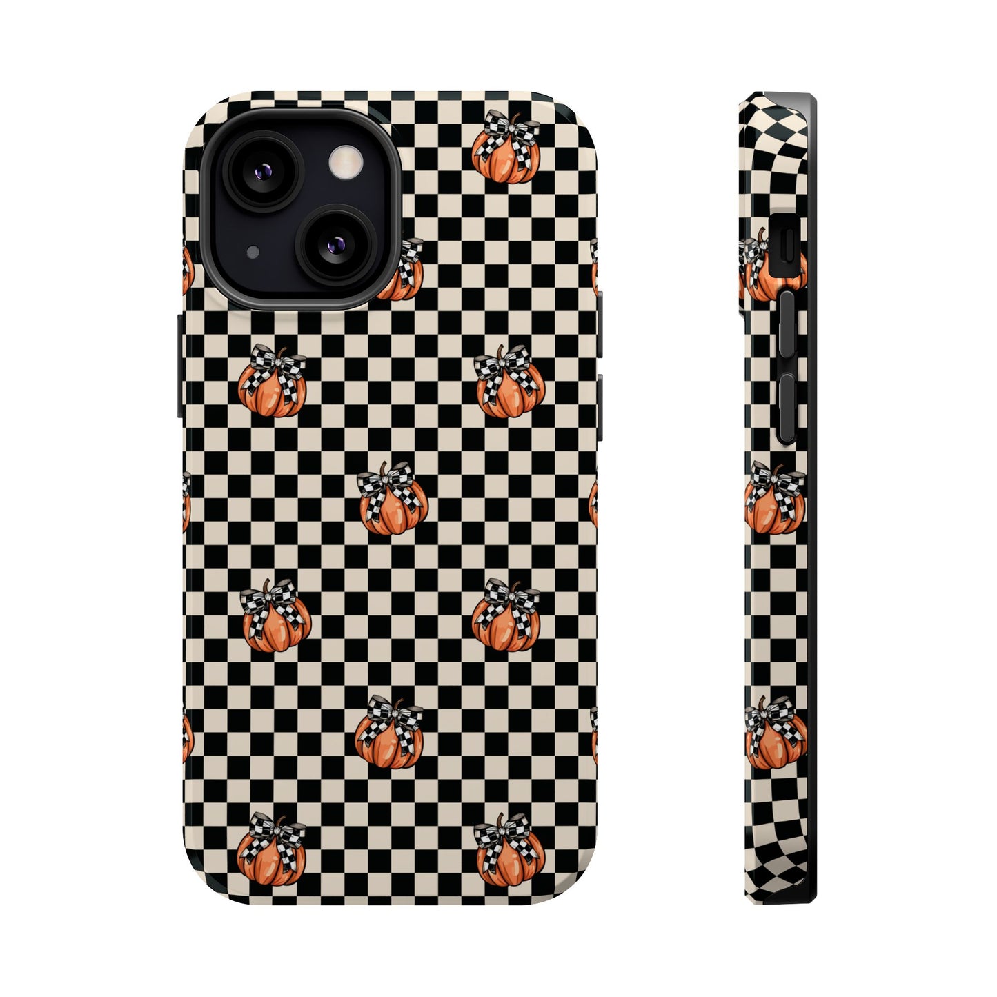 Checkered Cute Pumpkins & Bows MagSafe® iPhone Tough Case