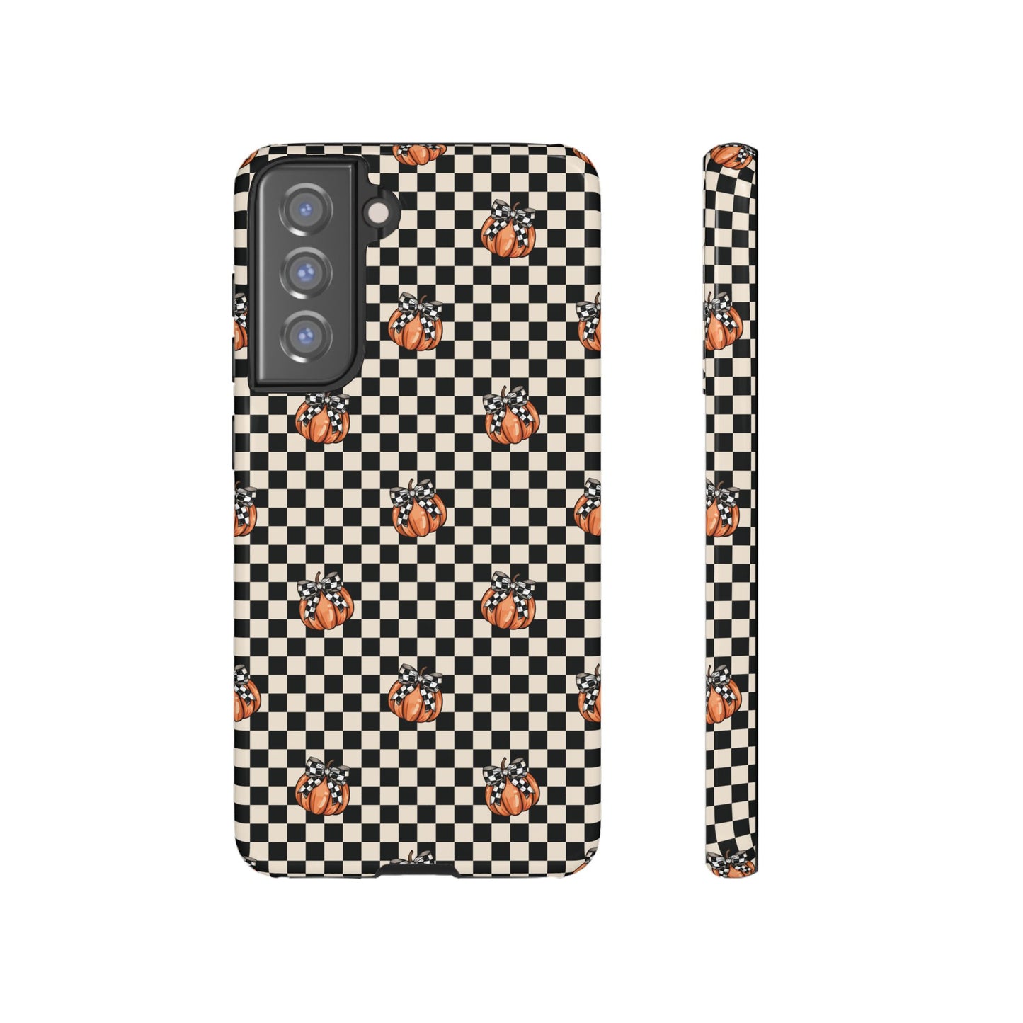 Checkered Cute Pumpkins & Bows Samsung Galaxy Tough Case