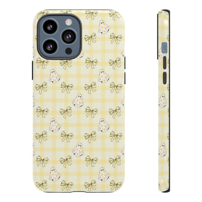 Yellow Gingham Ghosts & Bows iPhone Tough Case