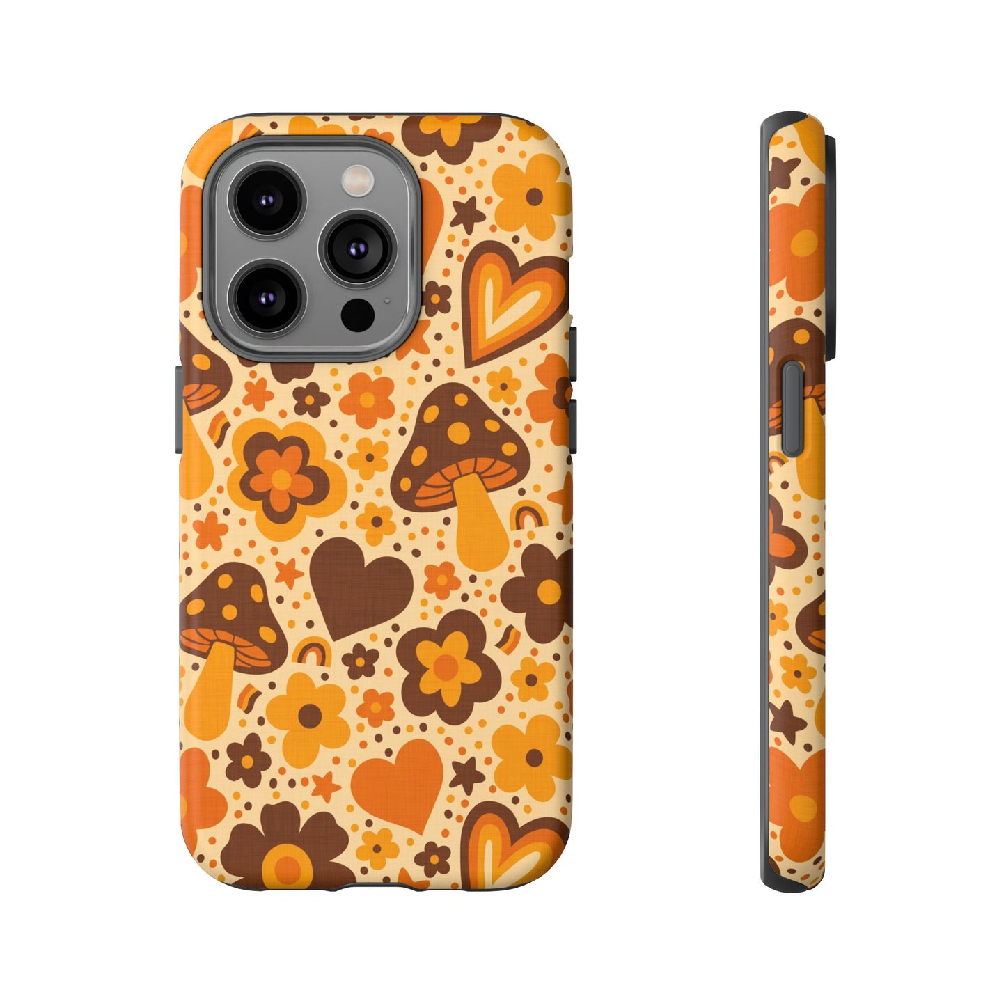Groovy Harvest Mushrooms, Hearts and Flowers iPhone Tough Case