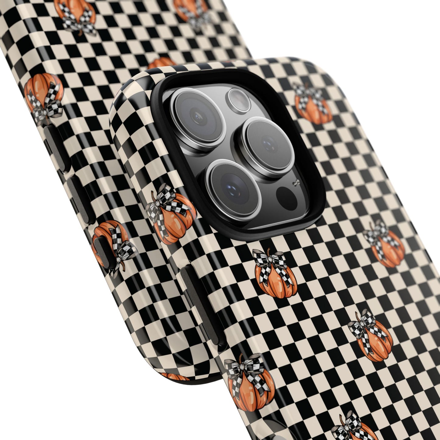 Checkered Cute Pumpkins & Bows iPhone Tough Case