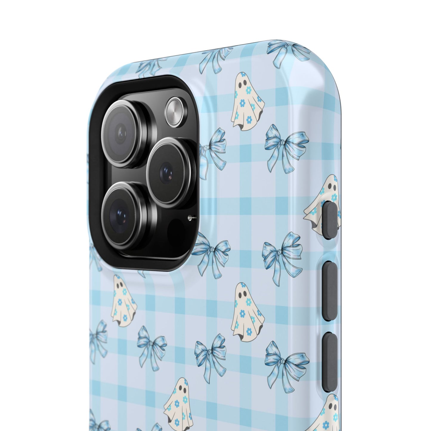 Blue Gingham Ghosts & Bows MagSafe® iPhone Tough Case
