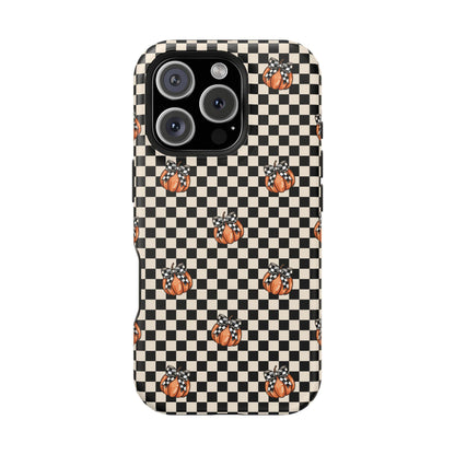 Checkered Cute Pumpkins & Bows MagSafe® iPhone Tough Case