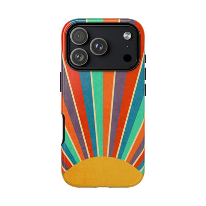 Retro Rainbow Sunburst Tough iPhone Case