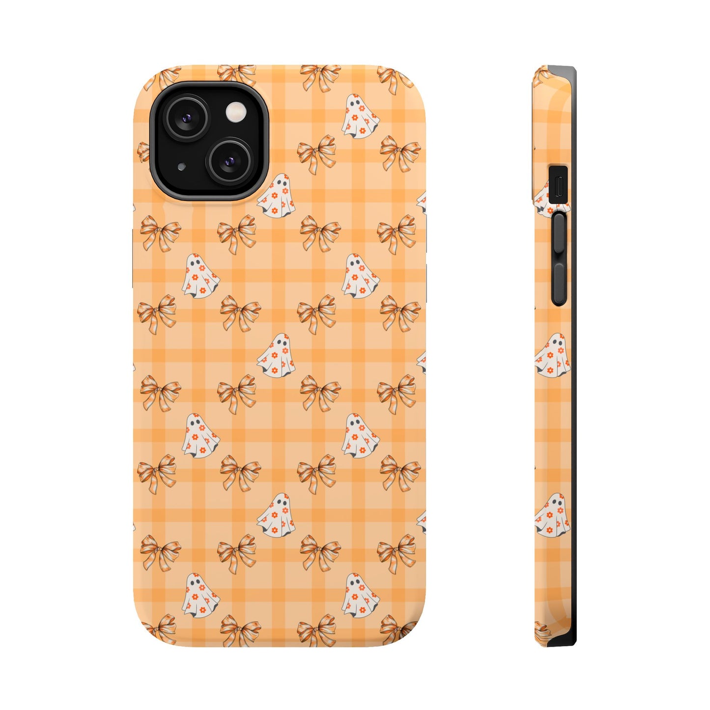 Orange Gingham Ghosts & Bows MagSafe® iPhone Tough Case