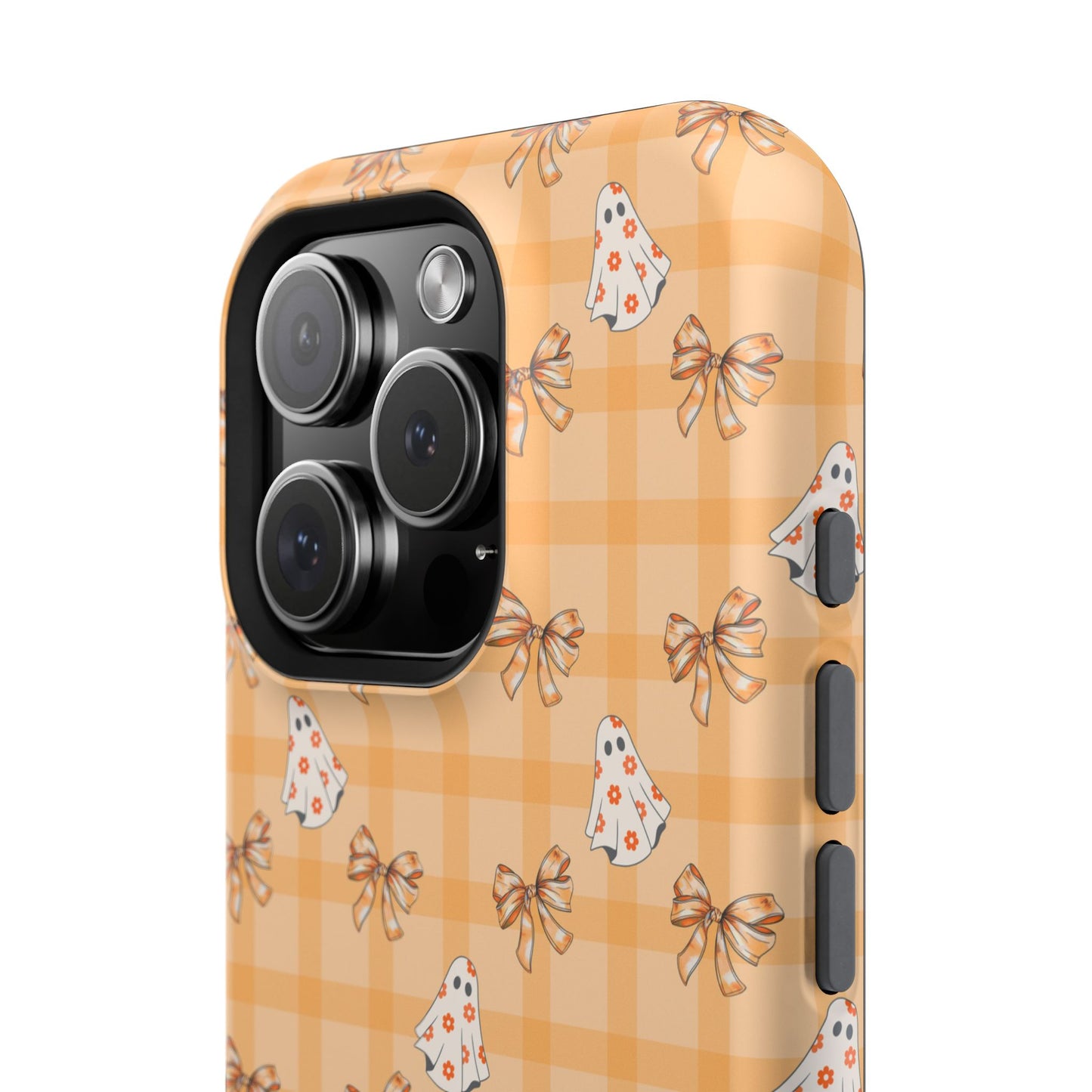 Orange Gingham Ghosts & Bows MagSafe® iPhone Tough Case