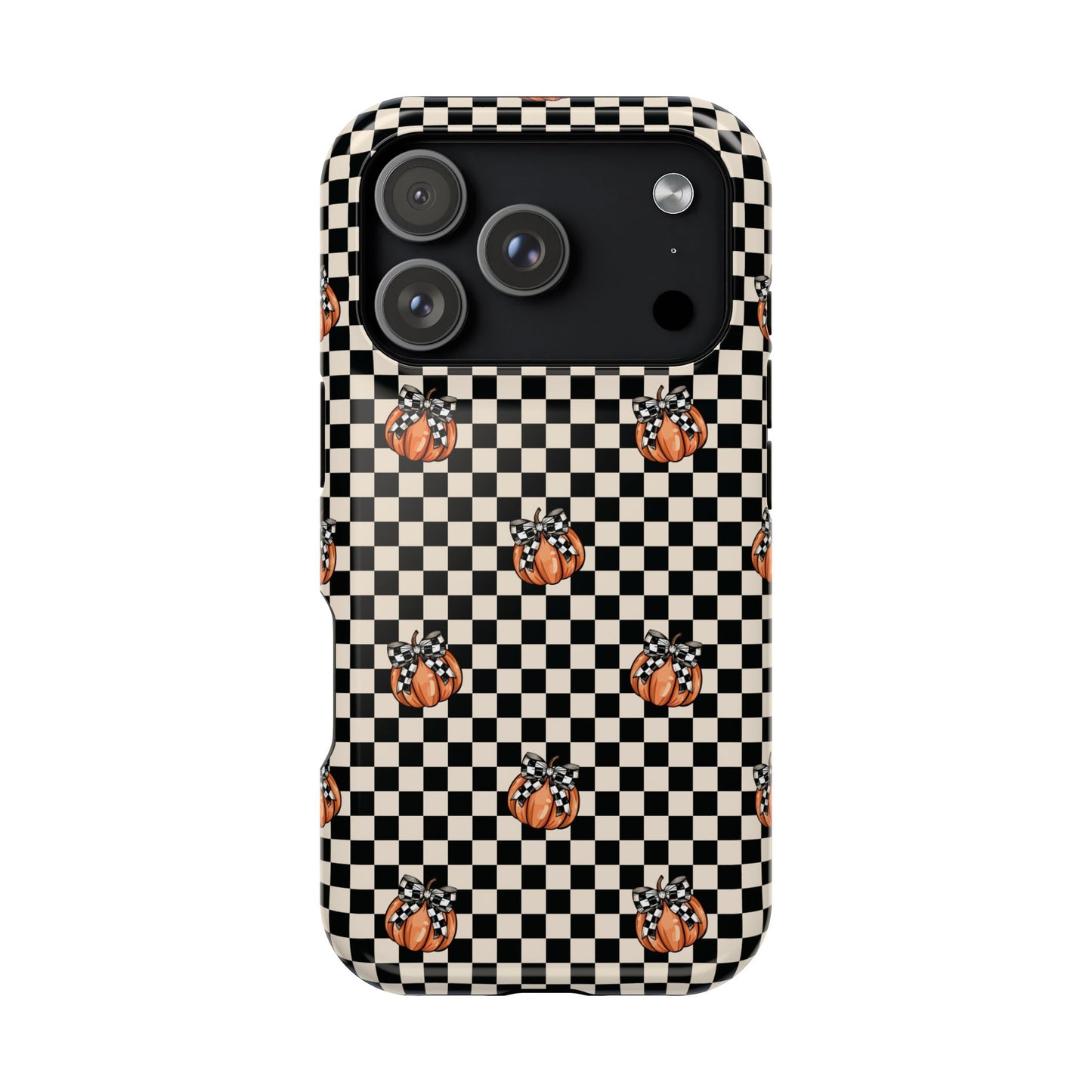 Checkered Cute Pumpkins & Bows MagSafe® iPhone Tough Case