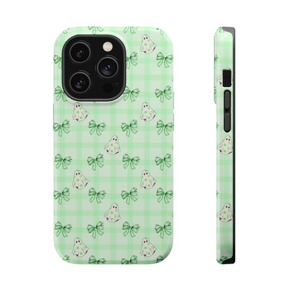 Green Gingham Ghosts & Bows MagSafe® iPhone Tough Case