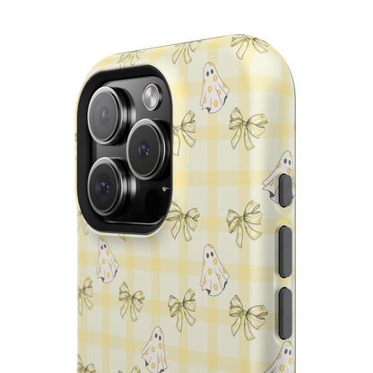 Yellow Gingham Ghosts & Bows MagSafe® iPhone Tough Case