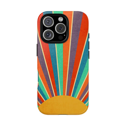 Retro Rainbow Sunburst Tough iPhone Case