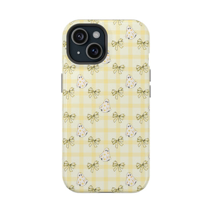 Yellow Gingham Ghosts & Bows MagSafe® iPhone Tough Case