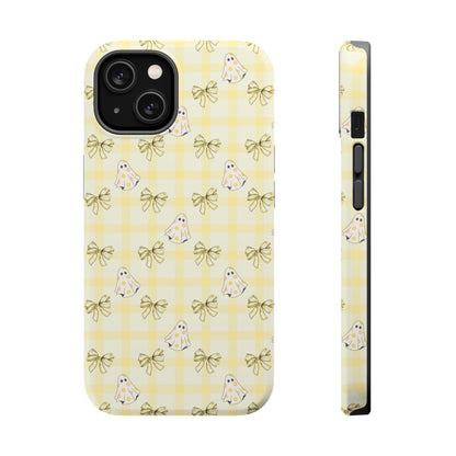 Yellow Gingham Ghosts & Bows MagSafe® iPhone Tough Case