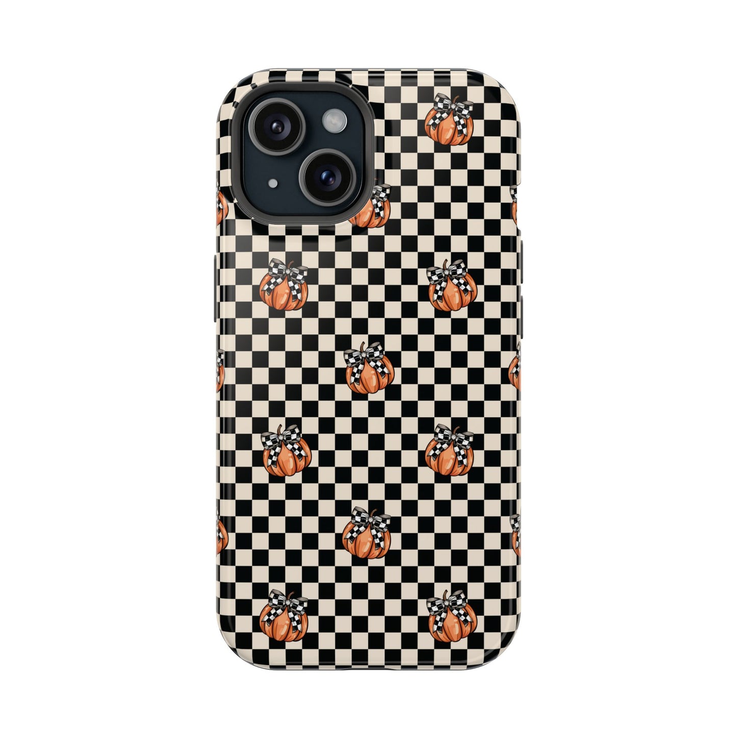 Checkered Cute Pumpkins & Bows MagSafe® iPhone Tough Case