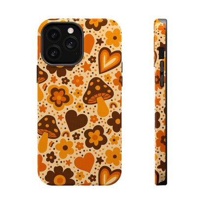 Groovy Harvest Mushrooms, Hearts and Flowers MagSafe® iPhone Tough Case